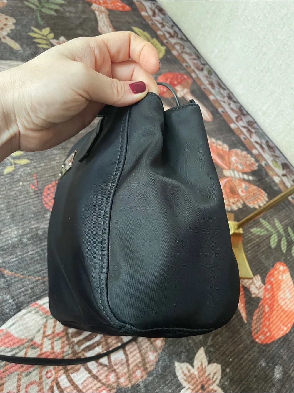 Kate Spade Black Nylon Satchel Bag with Gold Plaque Crossbody Strap EUC